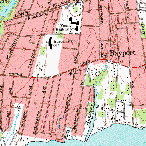 Topographic Map of Bayport United Methodist Church, NY