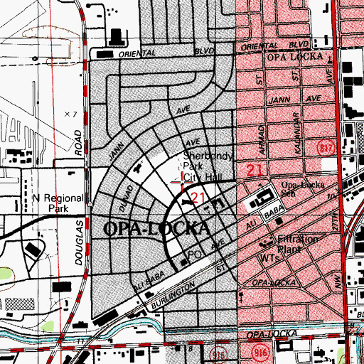 Topographic Map of Opa-Locka City Hall, FL