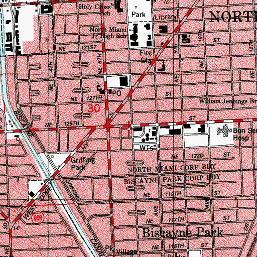 Topographic Map of North Miami Beach City Hall, FL