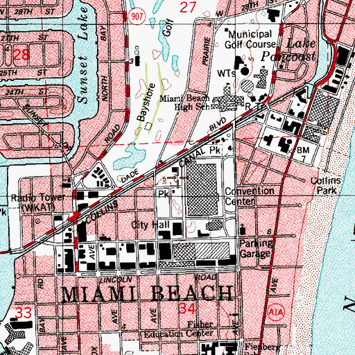 Topographic Map of Miami Beach Botanical Garden, FL