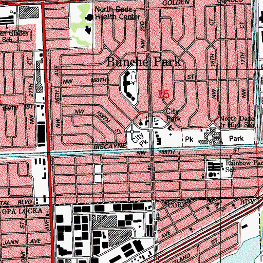 Topographic Map of Bunche Park Recreation Center and Pool, FL