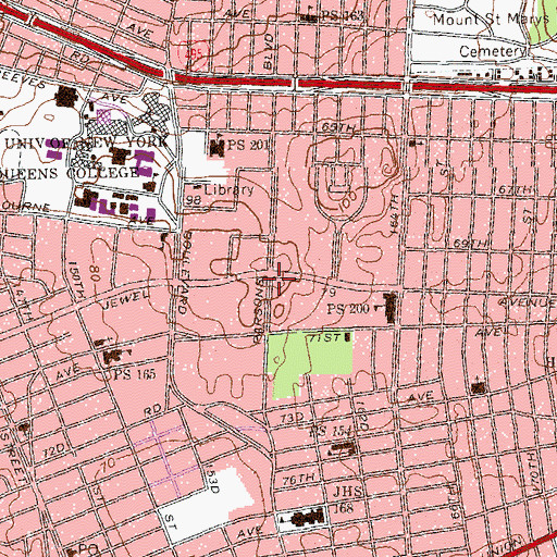 Topographic Map of Pomonok Branch Queens Borough Public Library, NY
