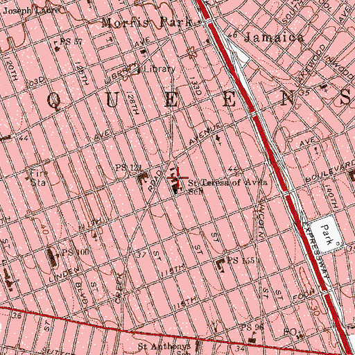 Topographic Map of Saint Teresa of Avila Roman Catholic Church, NY