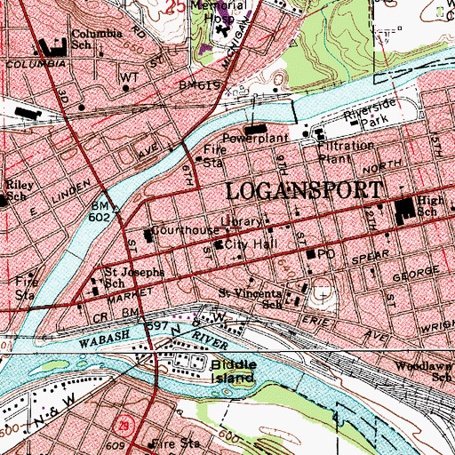Topographic Map of Logansport - Cass County Public Library, IN