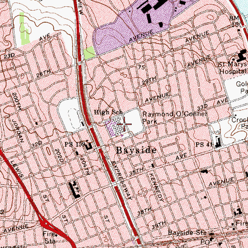 Topographic Map of Bayside High School, NY