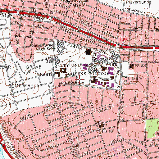 Topographic Map of Q525 Townsend Harris High School, NY