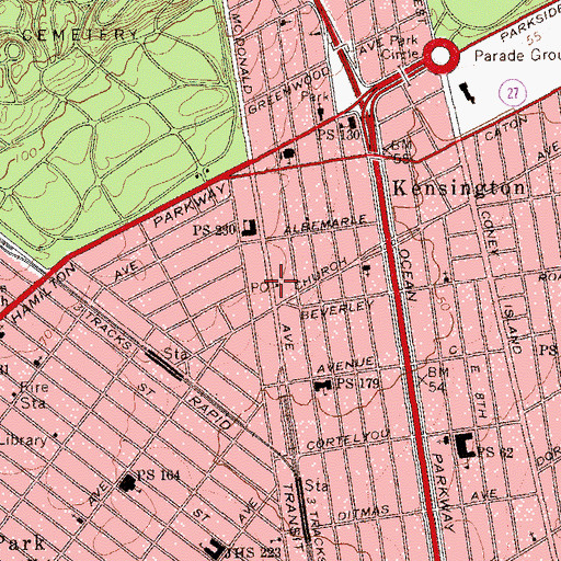 Topographic Map of Kensington Station Brooklyn Post Office, NY