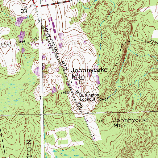 Topographic Map of Johnnycake Mountain, CT