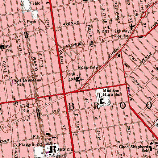 Topographic Map of Intermediate School 381, NY