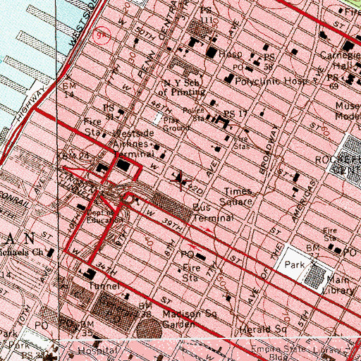 Topographic Map of Holy Cross Roman Catholic Church, NY