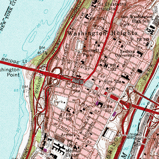 Topographic Map of George Washington Bridge Bus Station, NY