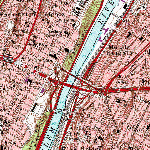 Topographic Map of Washington Bridge, NY