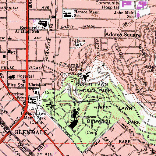Topographic Map of Calvary Auditorium, CA
