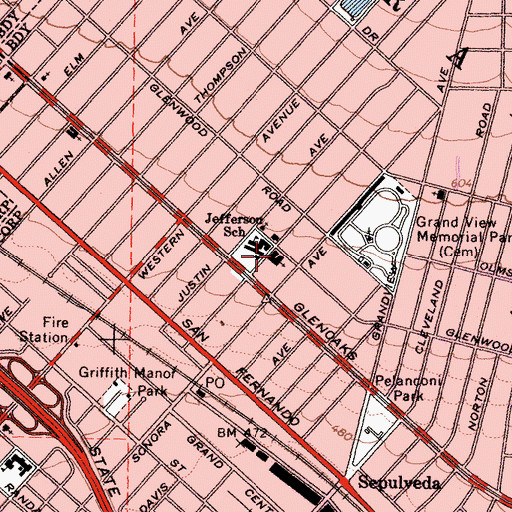 Topographic Map of Grandview Presbyterian Church, CA