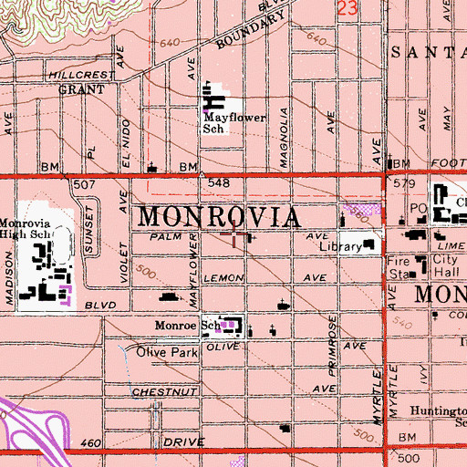 Topographic Map of San Gabriel Valley Methodist Church, CA