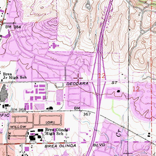 Topographic Map of Brea United Methodist Church, CA