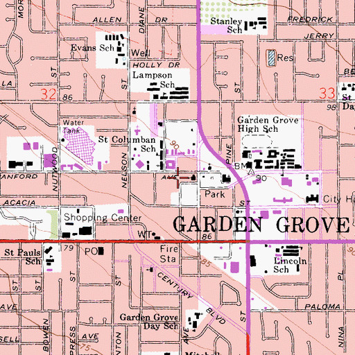 Topographic Map of Garden Grove United Methodist Church, CA