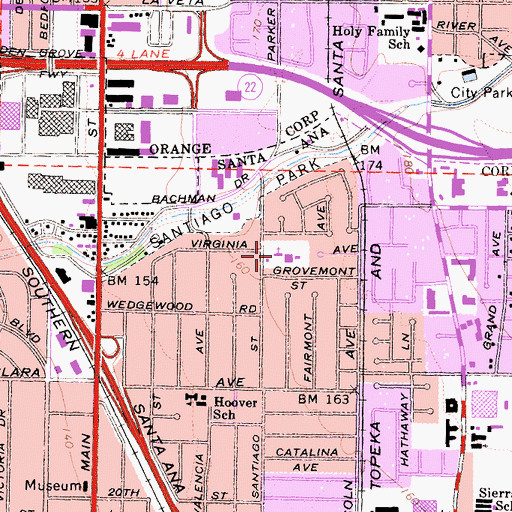 Topographic Map of Santa Ana Congregational Church, CA