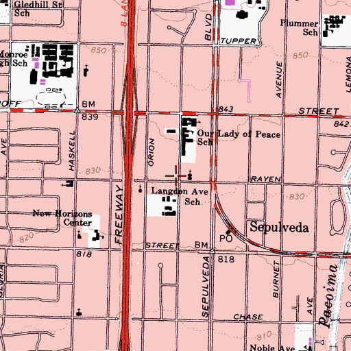 Topographic Map of Sepulveda United Methodist Church, CA