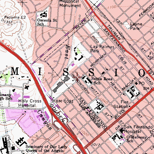 Topographic Map of Santa Rosa Catholic Church, CA