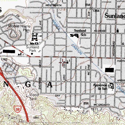 Topographic Map of First Baptist Church of Sunland, CA