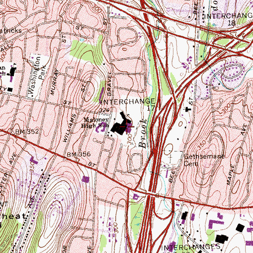 Topographic Map of Francist T Maloney High School, CT