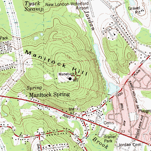 Topographic Map of Manitock Hill, CT