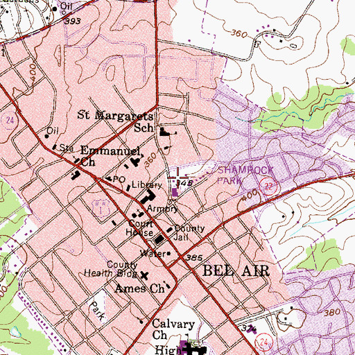 Topographic Map of Bel Air Police Department, MD