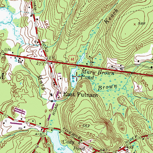 Topographic Map of Mary Brown Pond, CT