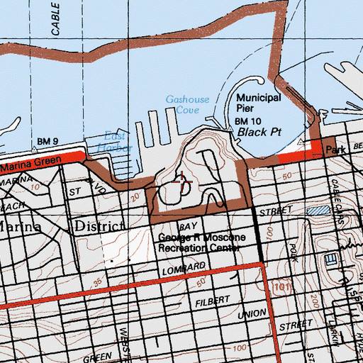 Topographic Map of Fort Mason Military Reservation (historical), CA