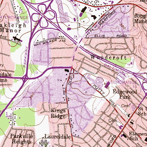 Topographic Map of Putty Hill Shopping Center, MD