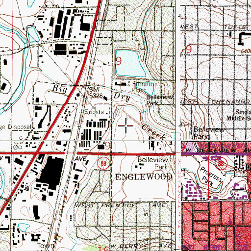 Topographic Map of Belleview Park, CO
