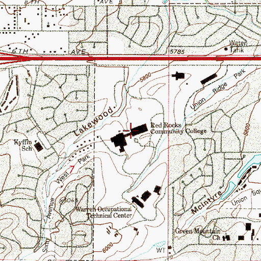 Topographic Map of Red Rocks Community College, CO
