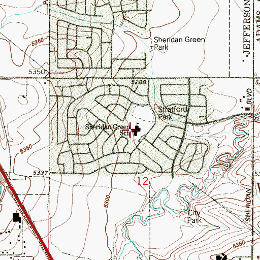Topographic Map of Sheridan Green Elementary School, CO