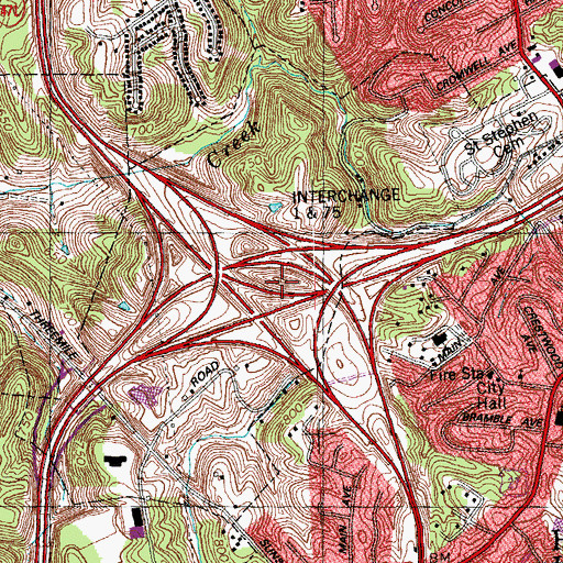 Topographic Map of Interchange 1, KY