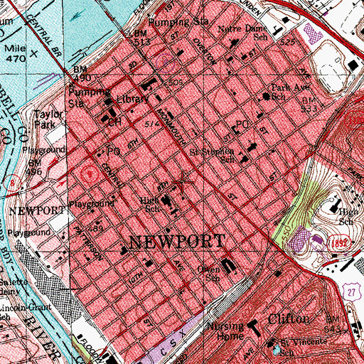 Topographic Map of First Baptist Church of Newport, KY