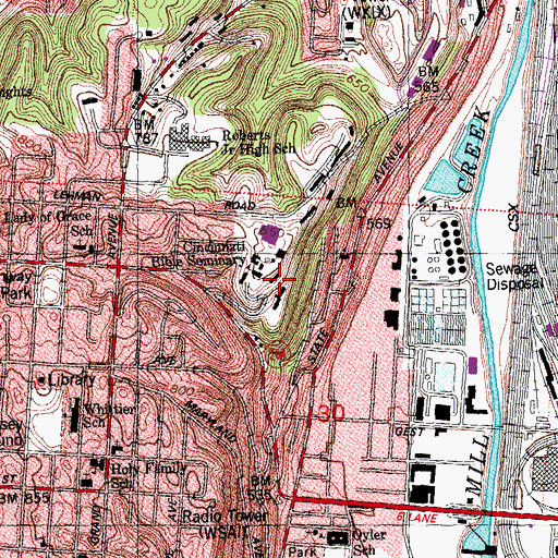 Topographic Map of Rine Hall, OH