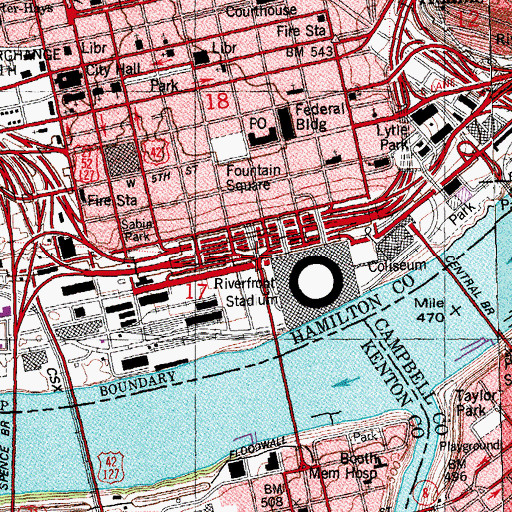 Topographic Map of Riverfront Transit Center, OH