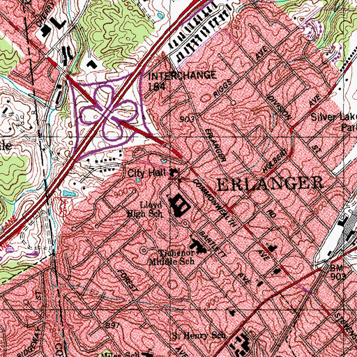 Topographic Map of Erlanger Church of Christ, KY