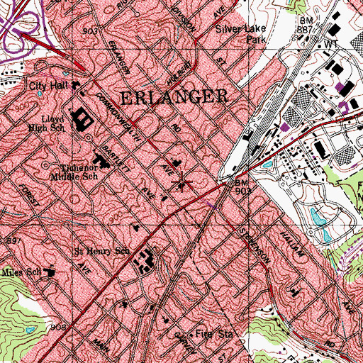Topographic Map of Erlanger United Methodist Church, KY