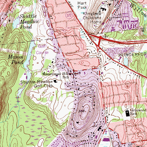 Topographic Map of Mooreland Hill Middle School, CT