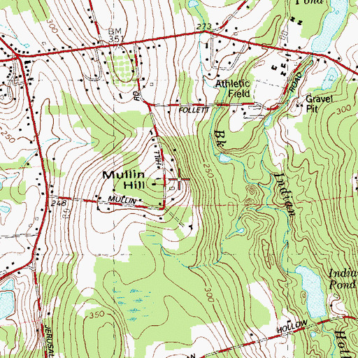 Topographic Map of Mullin Hill, CT
