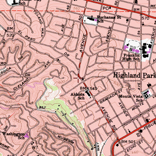 Topographic Map of Milo Terrace Baptist Church, CA