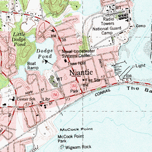 Topographic Map of Niantic, CT