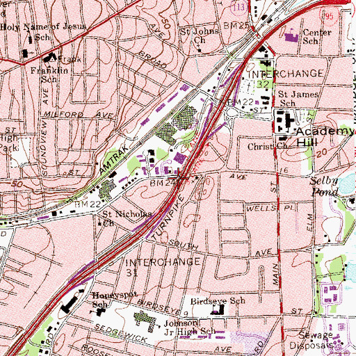 Topographic Map of Nichols Avenue School, CT