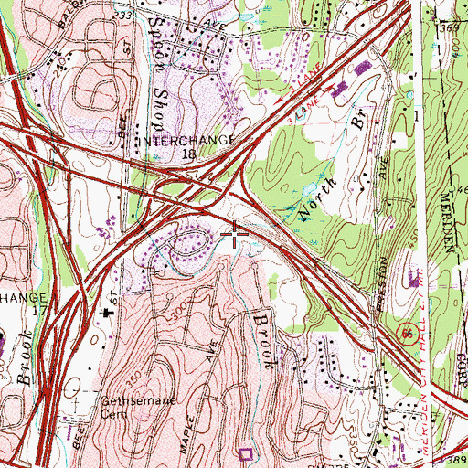 Topographic Map of North Branch Spoon Shop Brook, CT