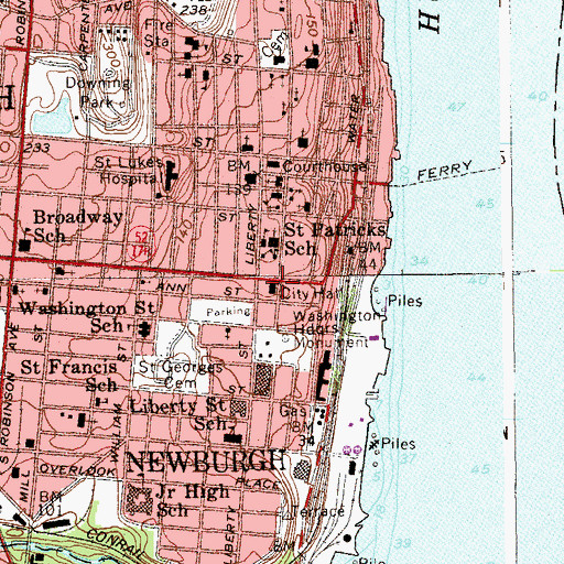Topographic Map of Newburgh City Hall, NY