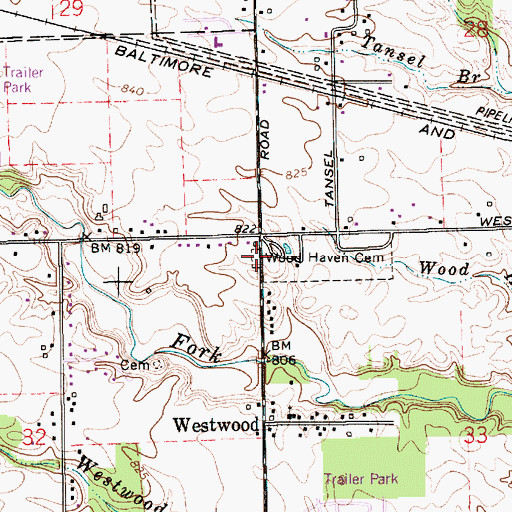 Topographic Map of Salem Baptist Cemetery, IN