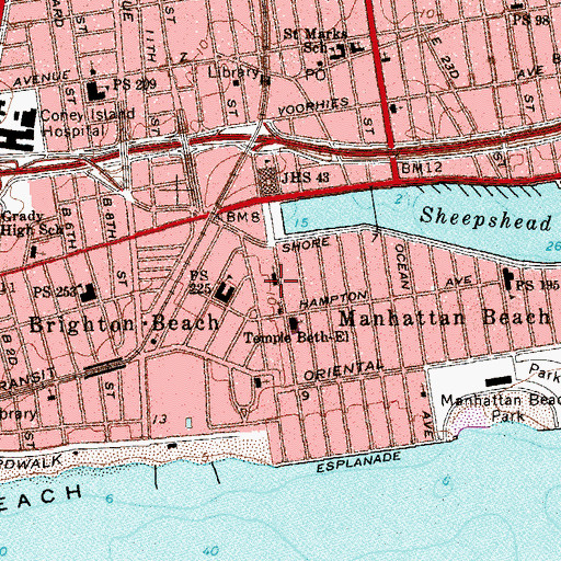 Topographic Map of Manhattan Beach Jewish Center, NY