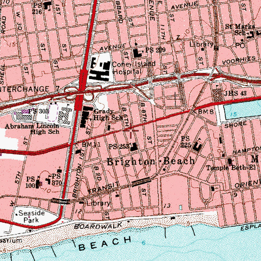 Topographic Map of Hebrew Alliance of Brighton Beach, NY